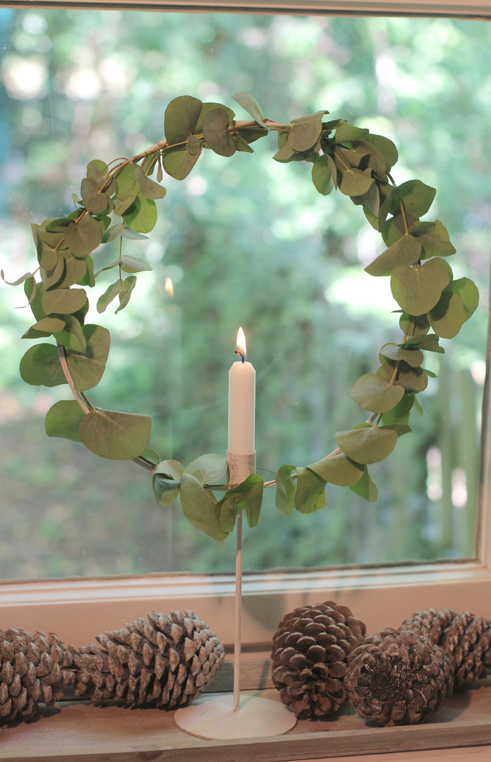 Ljusstake med ljusring - Antikvit - 50 cm Ø 30 cm - 2