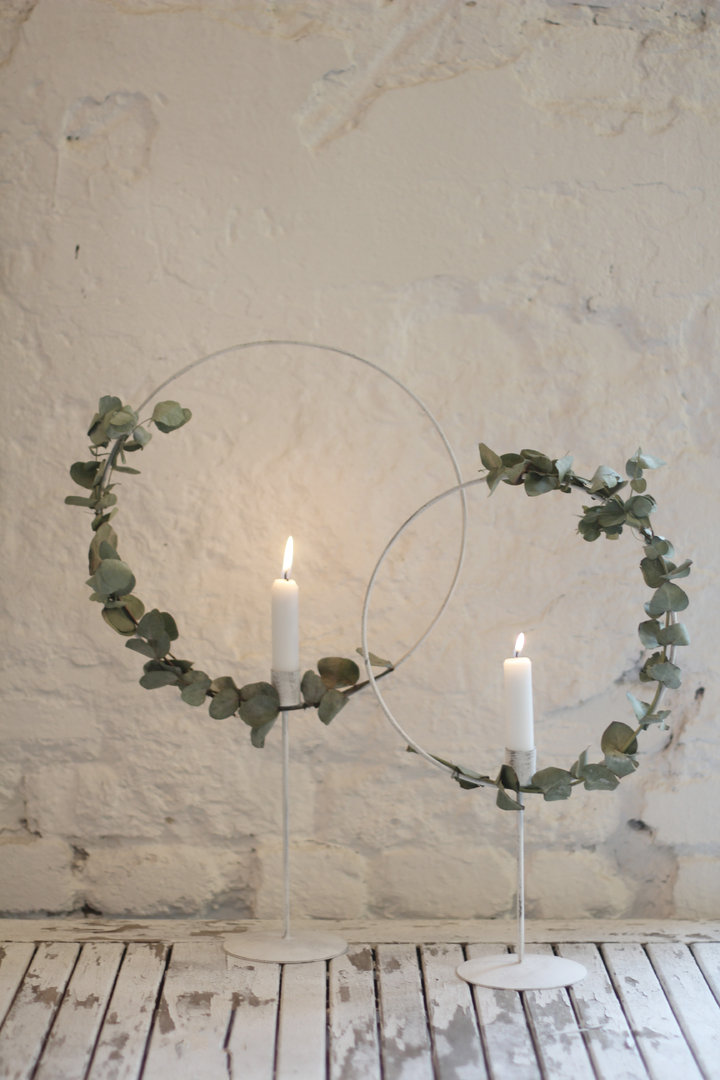 Ljusstake med ljusring - Antikvit - 40 cm Ø 25 cm - 2