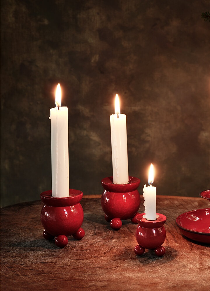 Ball candle holder - Candle holder with ball feet - Red - Crown candle - 2