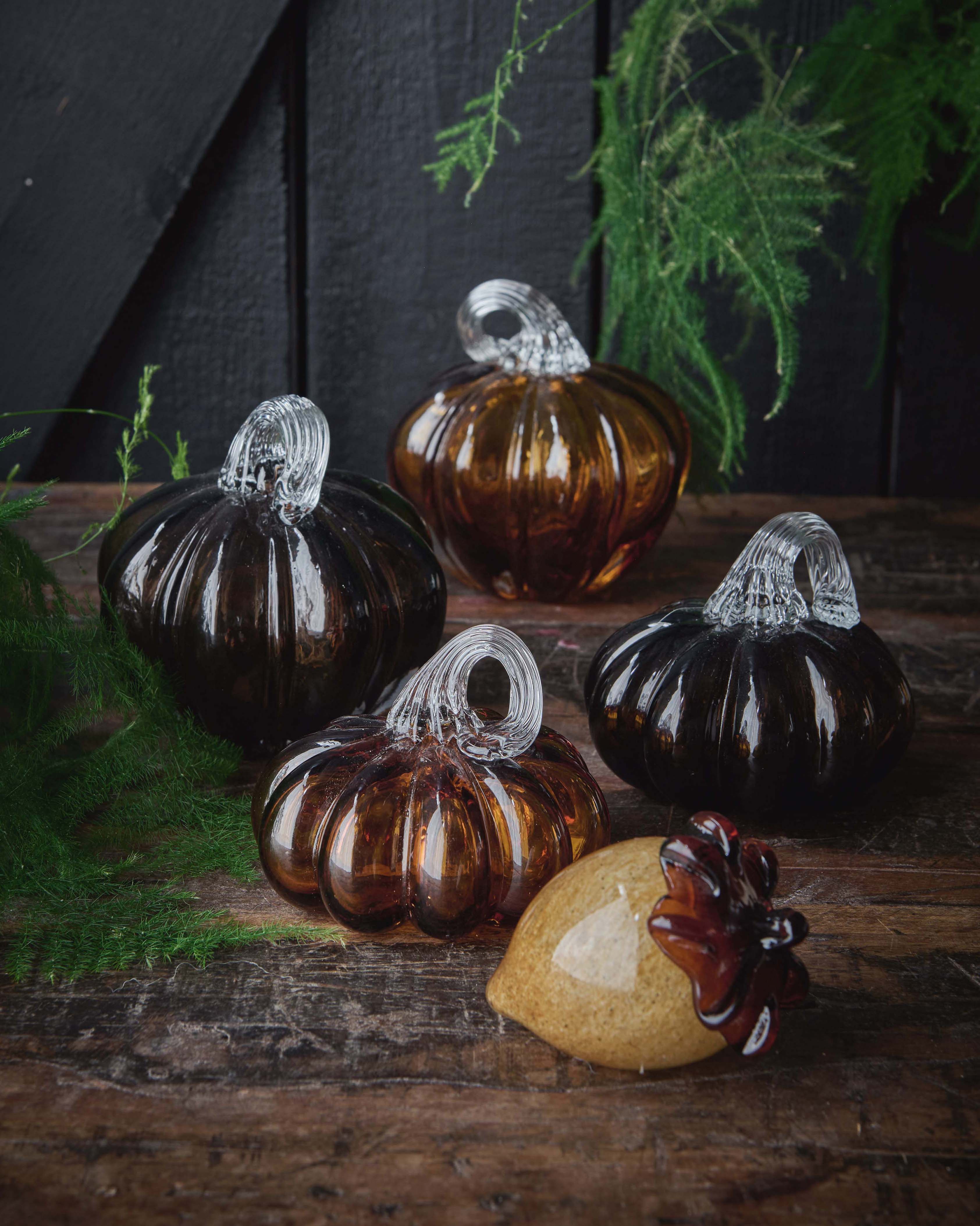 Brown glass pumpkins, 11 & 8 cm - 2