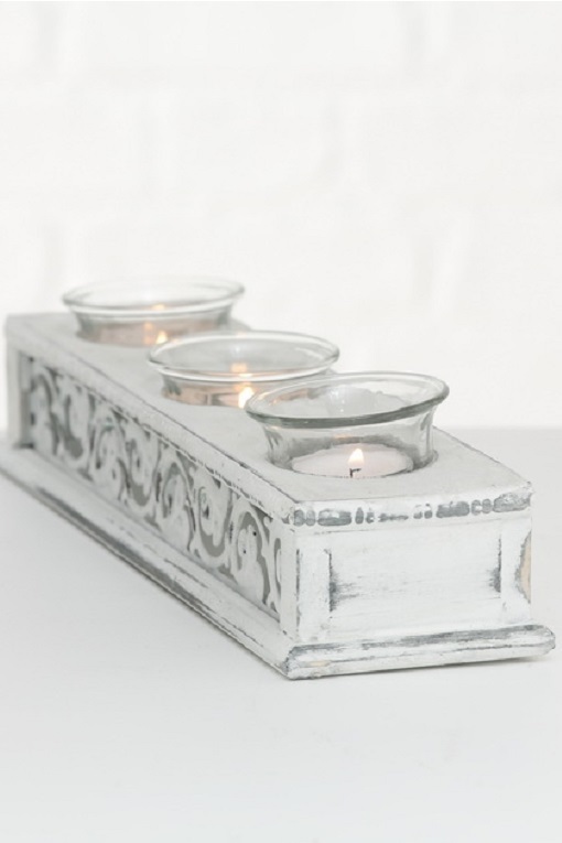 Wood and metal candlestick - Antique white - 31 cm - 6
