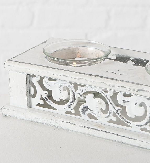 Wood and metal candlestick - Antique white - 31 cm - 4