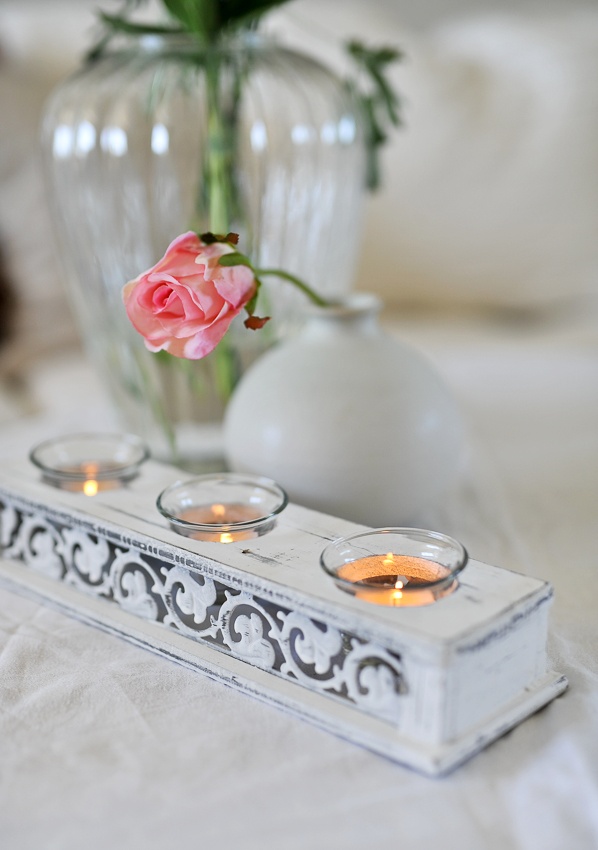 Wood and metal candlestick - Antique white - 31 cm