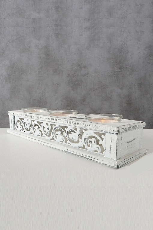 Wood and metal candlestick - Antique white - 31 cm - 2