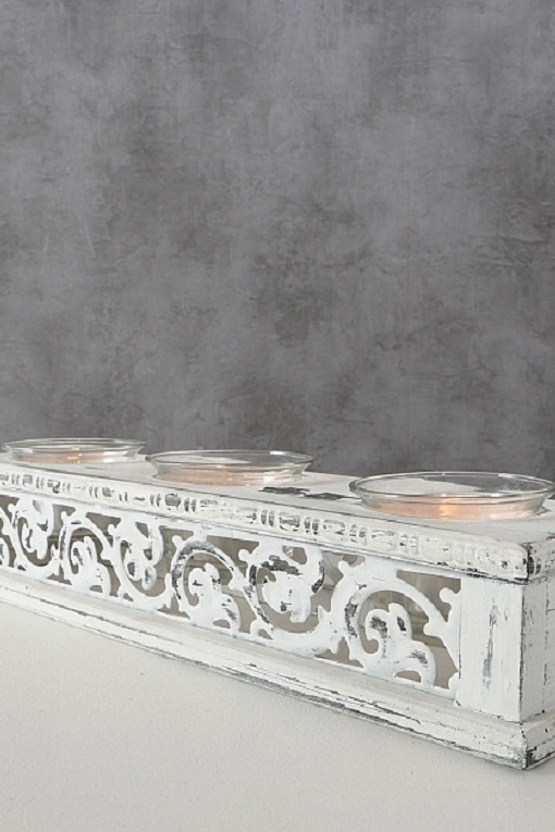Wood and metal candlestick - Antique white - 31 cm - 5
