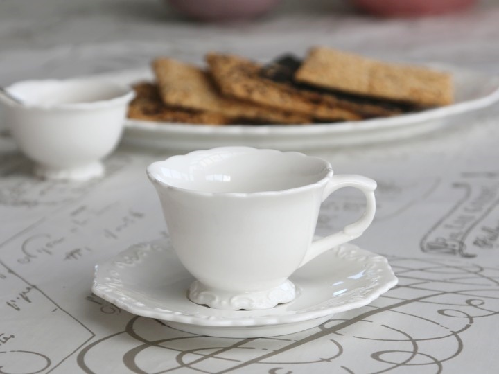 Kaffekopp med fat - Provence - Porslin - Vit - 2