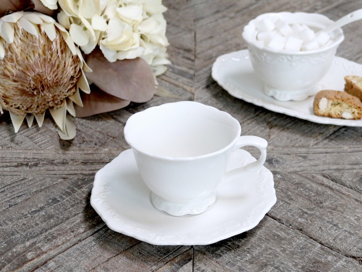 Kaffekopp med fat - Provence - Porslin - Vit