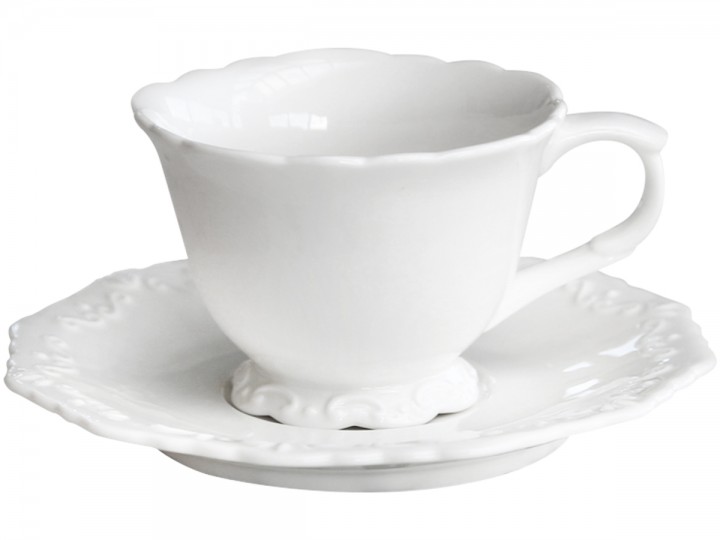Kaffekopp med fat - Provence - Porslin - Vit - 4