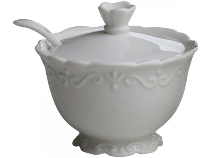 Sugar bowl with spoon and lid - Provence - White - 5