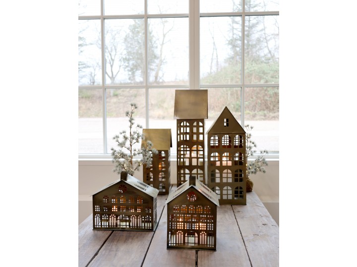 House Lantern - Tin House - Candle House - Antique Brass - 45.5x20.5x19 cm - 3
