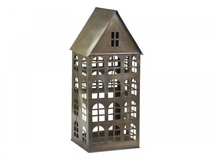 House Lantern - Tin House - Candle House - Antique Brass - 45.5x20.5x19 cm - 5