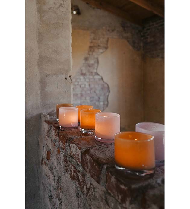 Lantern - Candle holder - Candlestick - Pink - Glass - 10x10 cm - 7