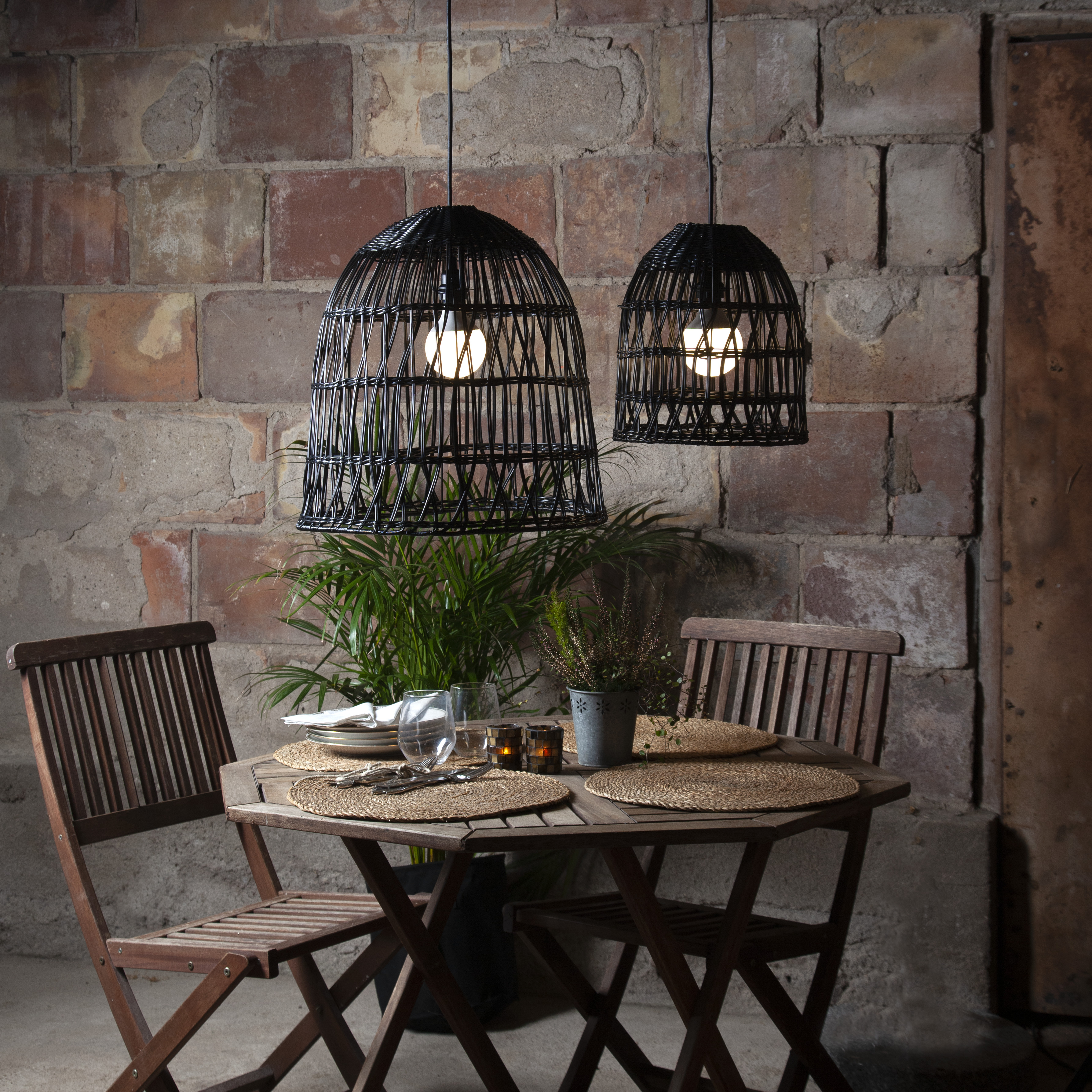 Lampshade Black - Synthetic rattan - 50x48 cm - 8