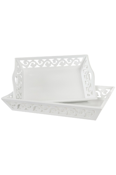 Beautiful tray with carved details - White - Medium - 4