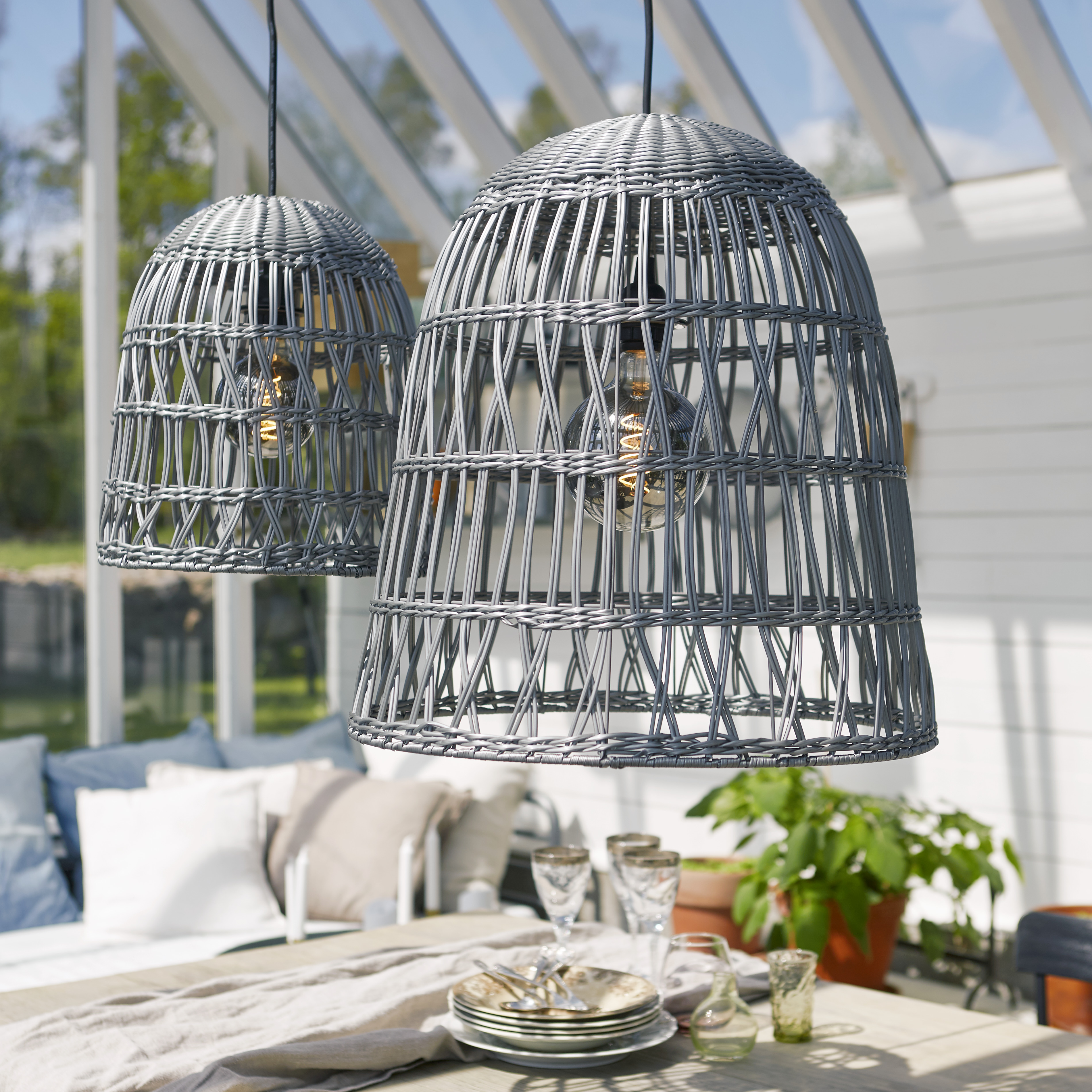 Lampskärm Grå - Konstrotting - 33x30 cm - 3
