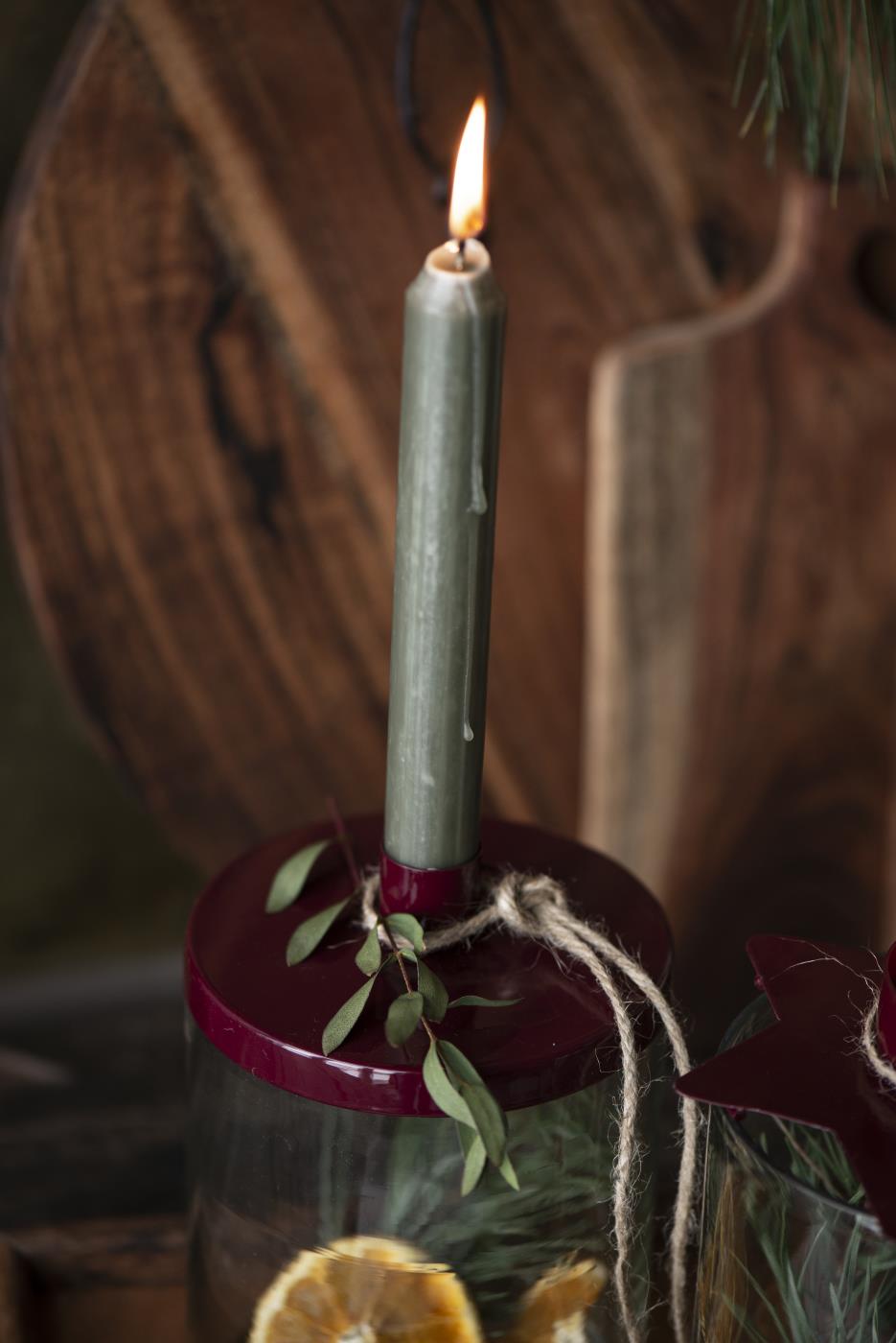 Candle holder for taper candles - Glass jar - Red - 2
