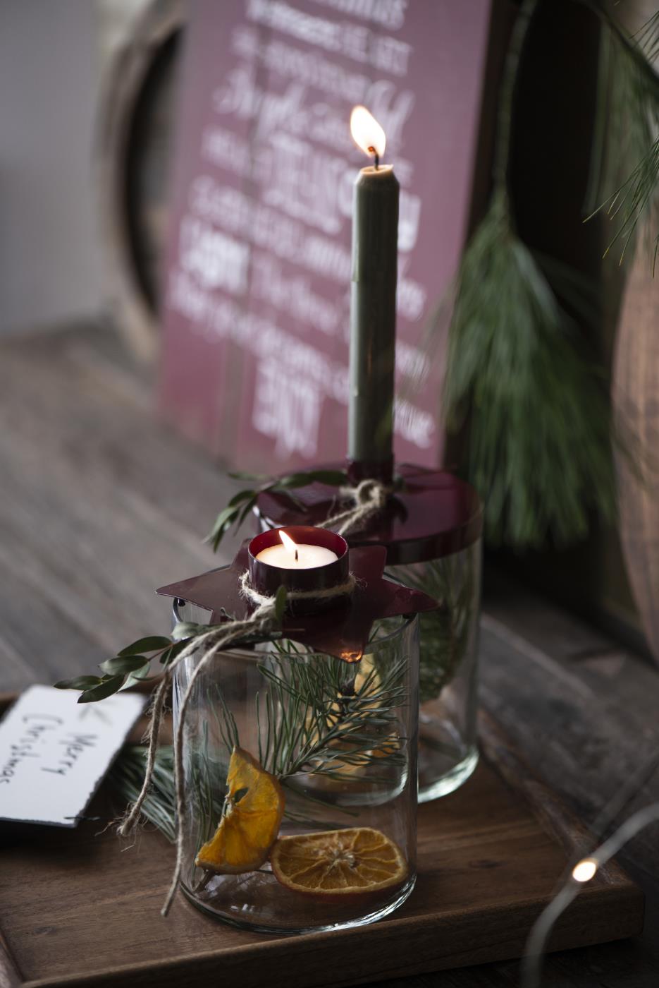 Candle holder for taper candles - Glass jar - Red - 3