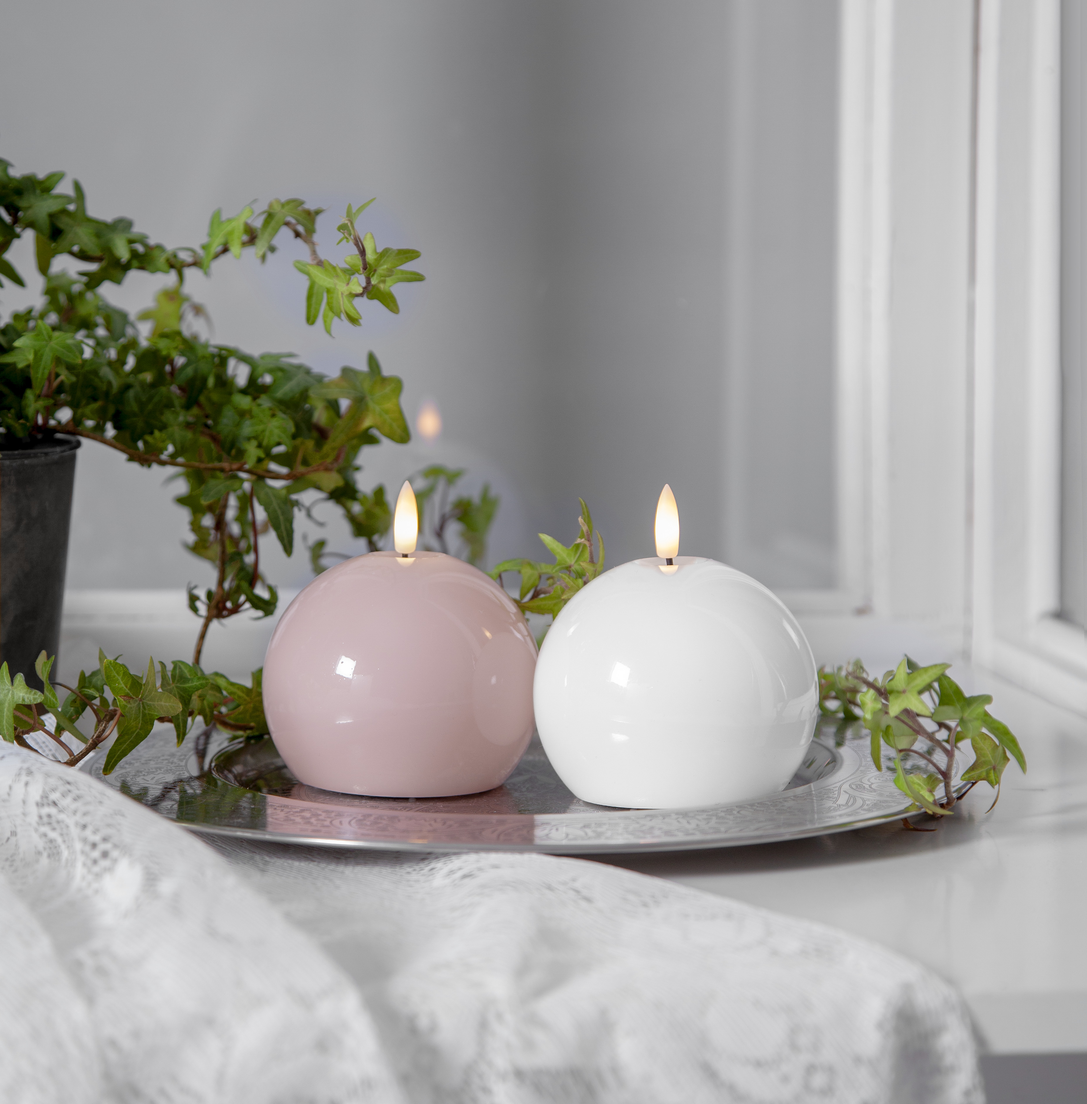 Battery-powered candle - Round - White Glossy - 5