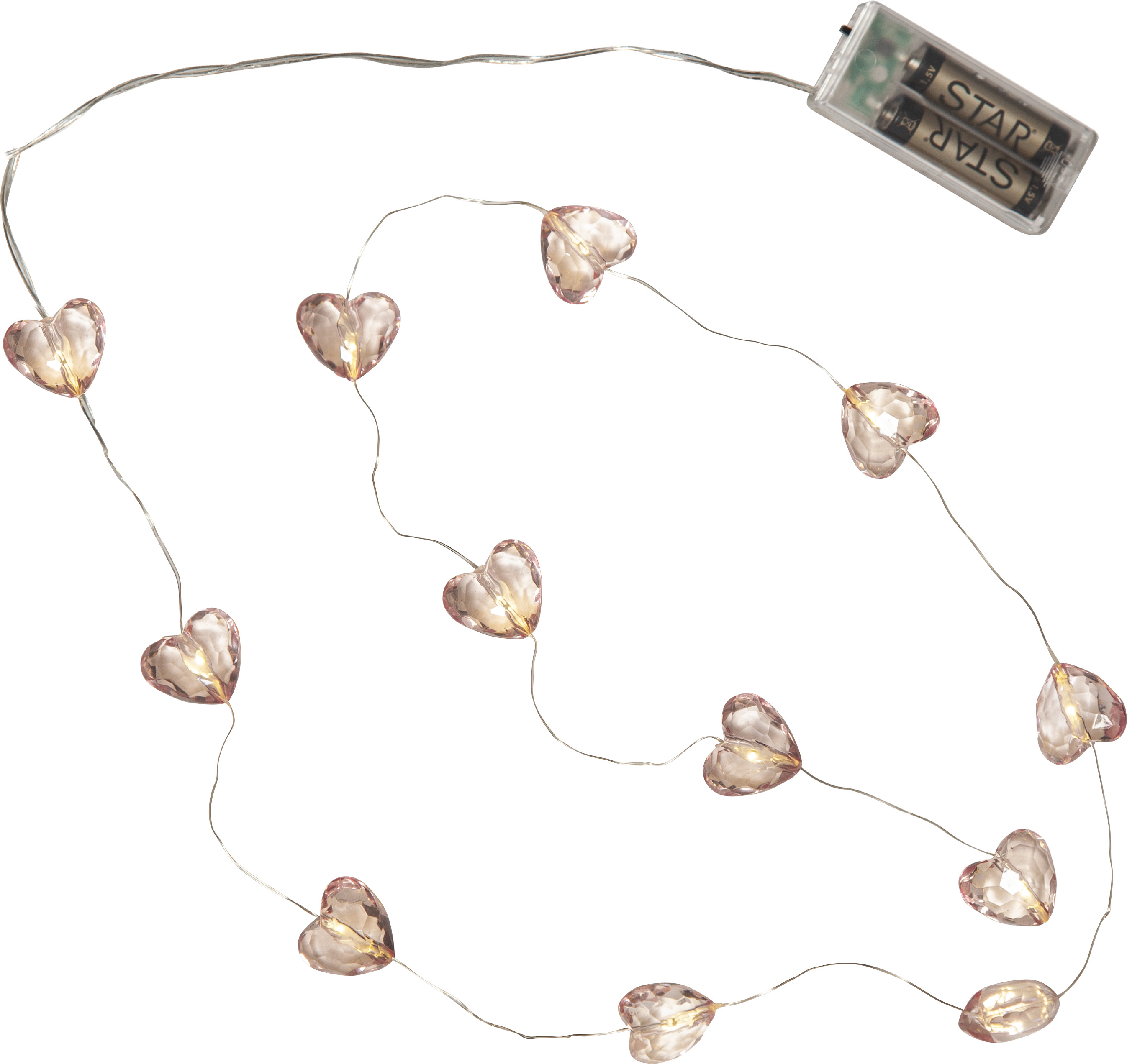 Battery-powered string lights with faceted hearts - Timer - 165 cm - 2