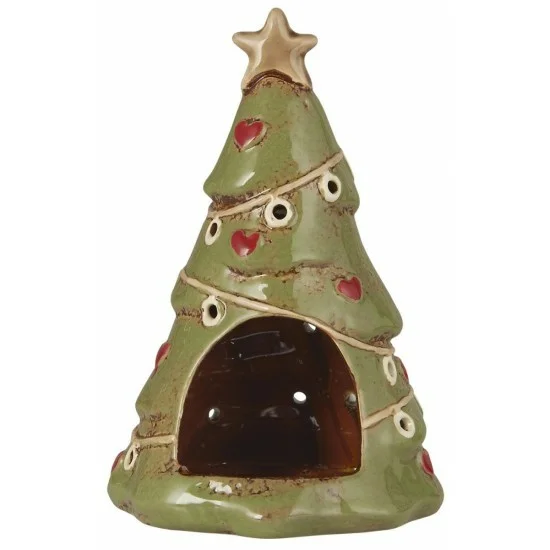 Stillenat Julgran - Ljuslykta - Lykta - Gran - Keramik - 15,5x10 cm - 7