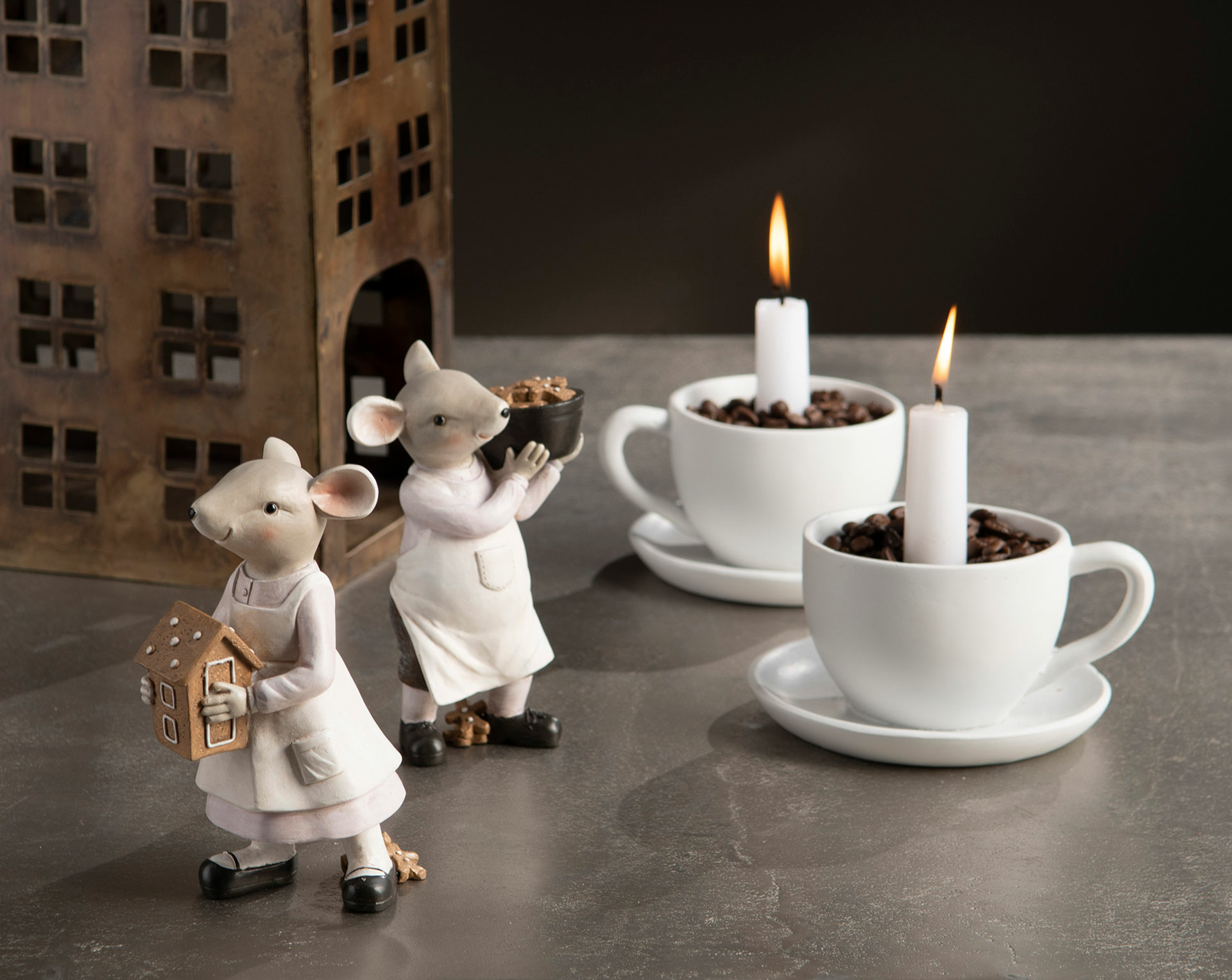 Ljusstake kopp - Ljushållare kaffekopp - Creme - 12x8 cm - 4