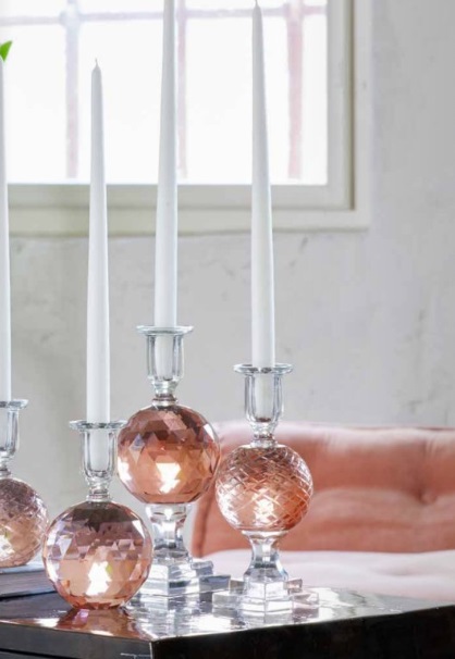 Ljusstake på fot - Glas - Rosa - 25 cm  - 3