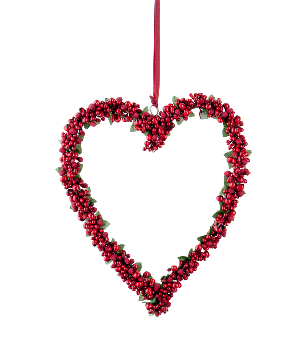 Wreath with red berries - Heart - 20 cm - 2