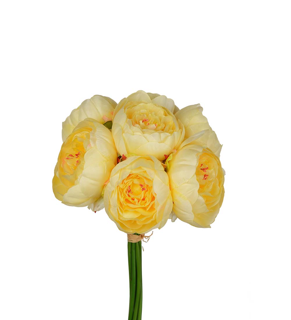 Pion - Bukett - Pionbukett - 30 cm - Gul - 3