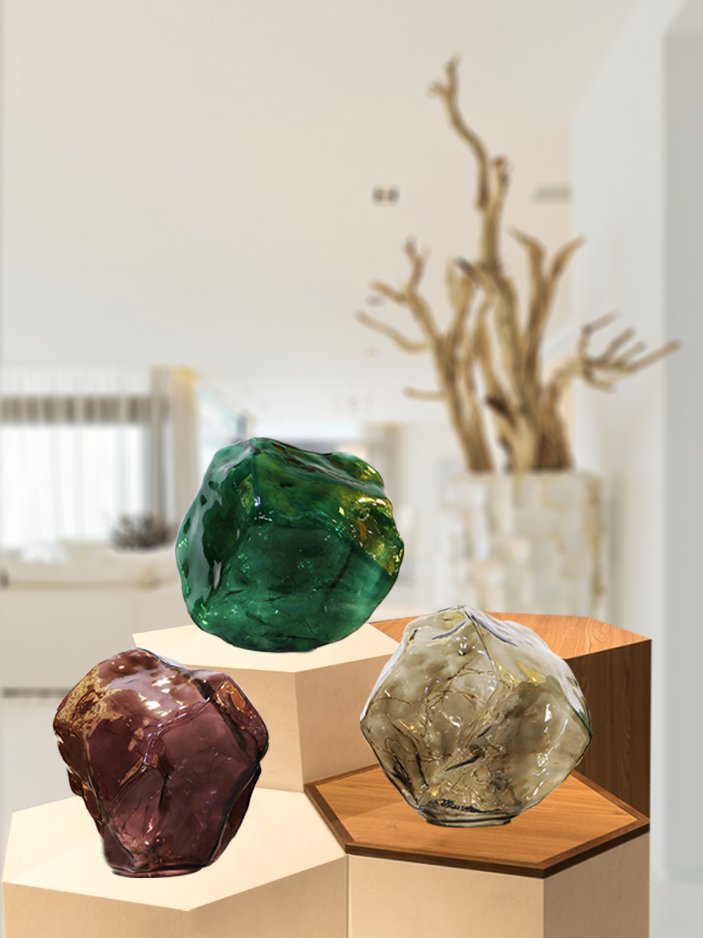 Table lamp - Stone - Glass - Brown - Timer/Dimmer - 20x22 cm - 3