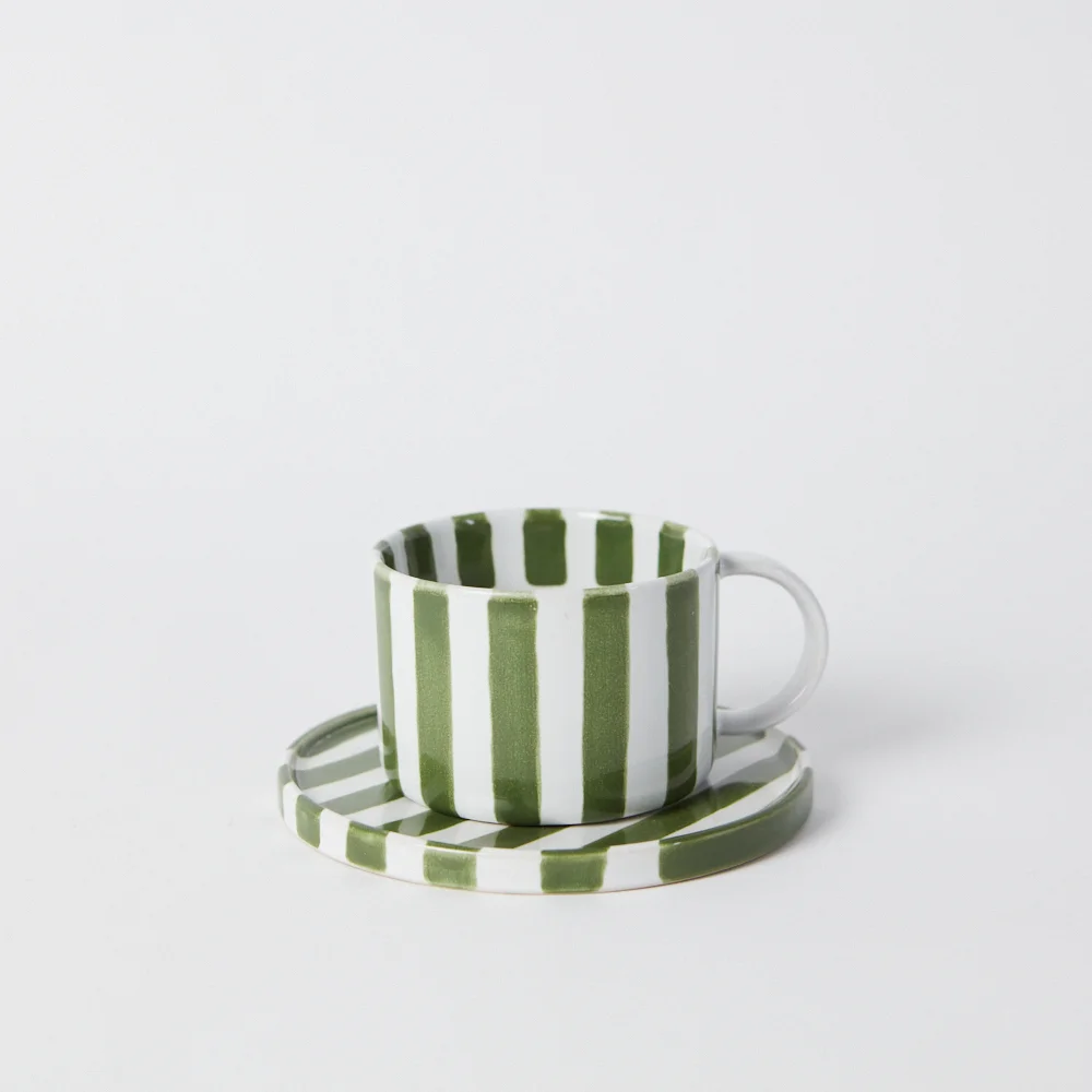Cup with saucer - Striped - Green - 6