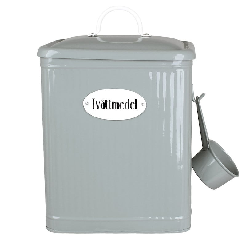 Plåtburk med lock och skopa för tvättmedel - Grön - 3