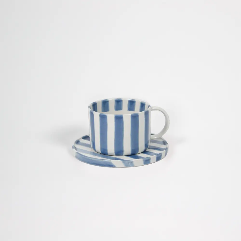 Cup with saucer - Striped - Blue - 4