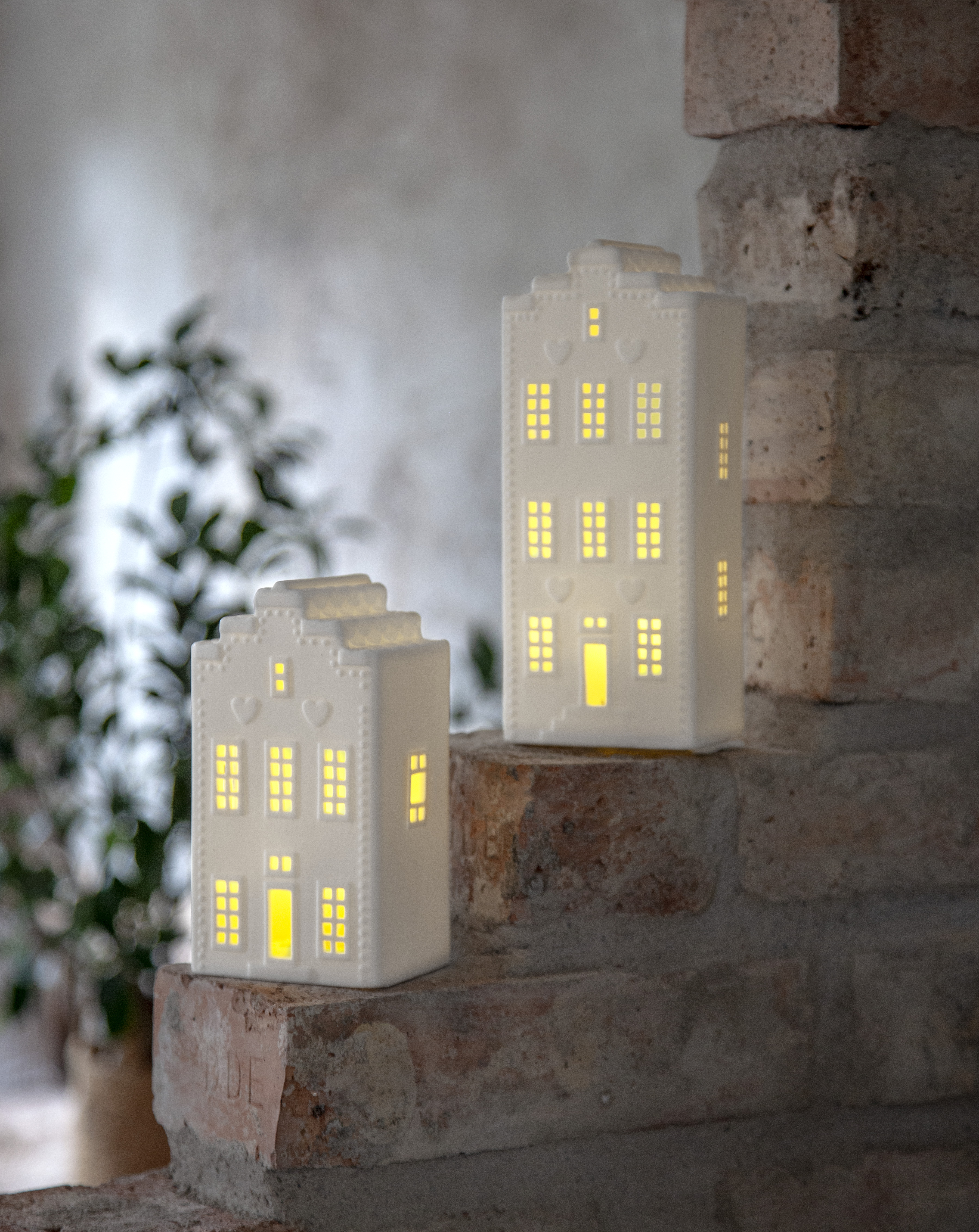 House - Canal house - House lantern with lighting - Battery operated with timer - 16x8.5 cm - 4
