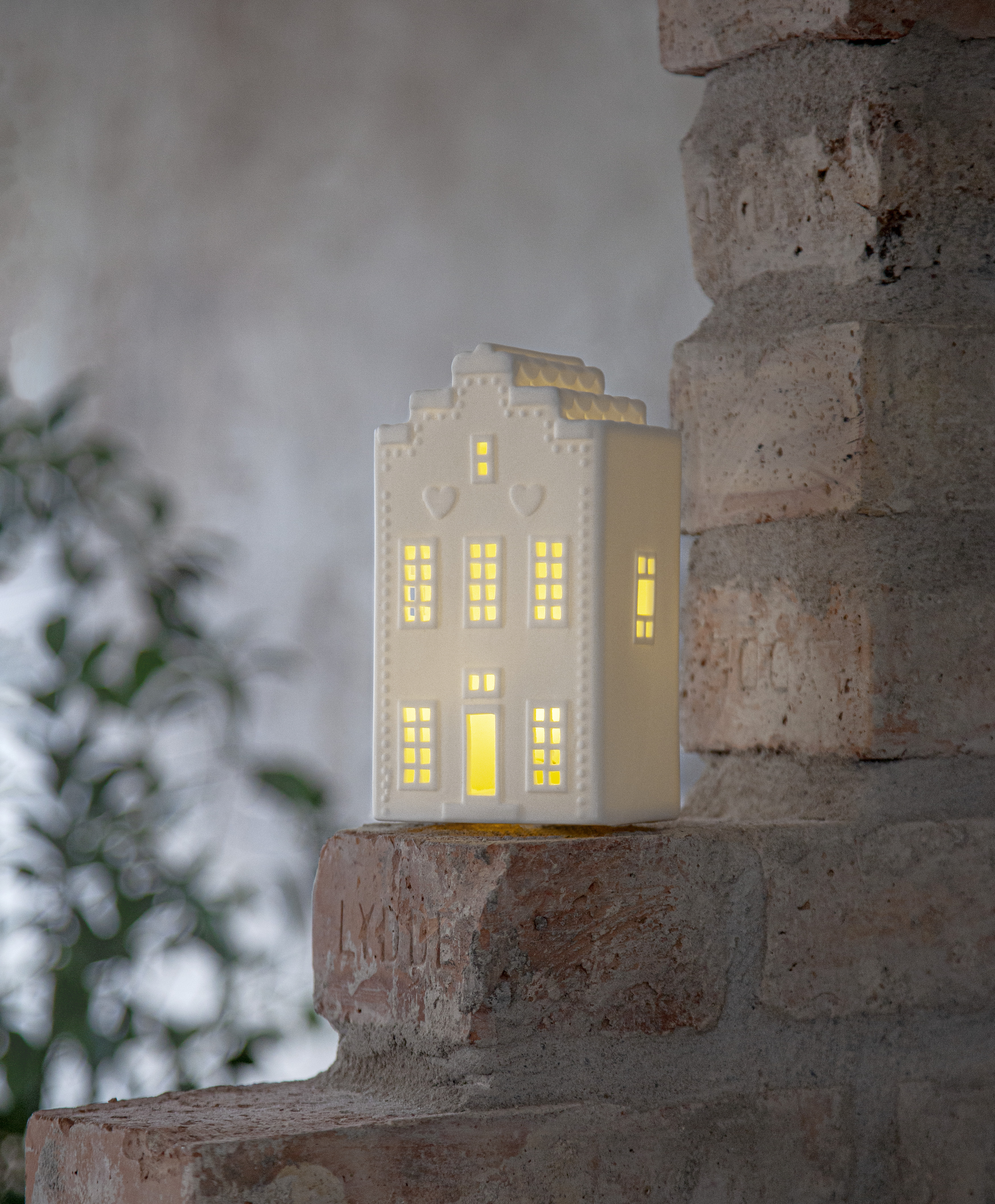 House - Canal house - House lantern with lighting - Battery operated with timer - 16x8.5 cm - 2