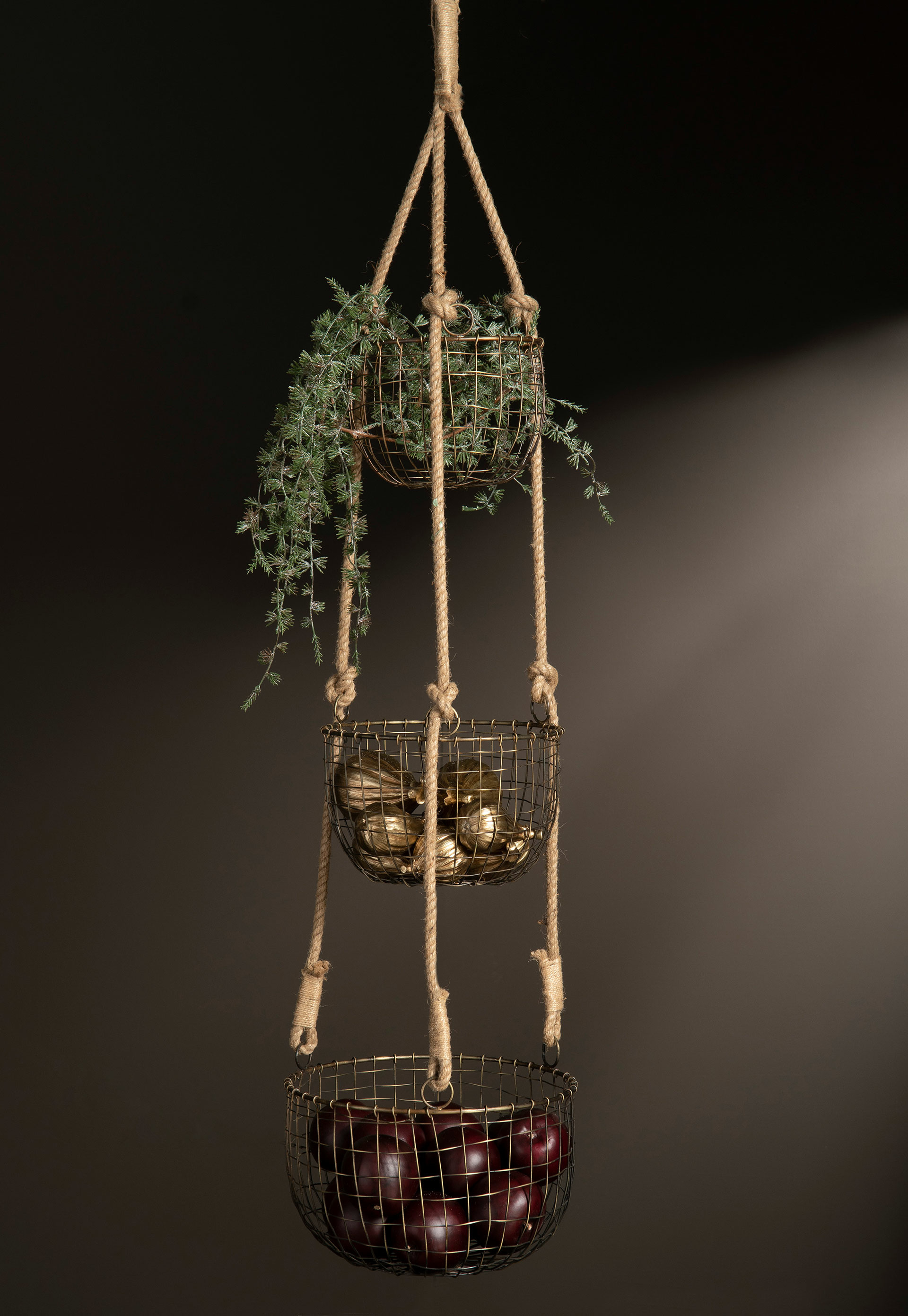 Hängande korgar - Ampel - Metall 3 st - Antikmässing - 126 cm - 2
