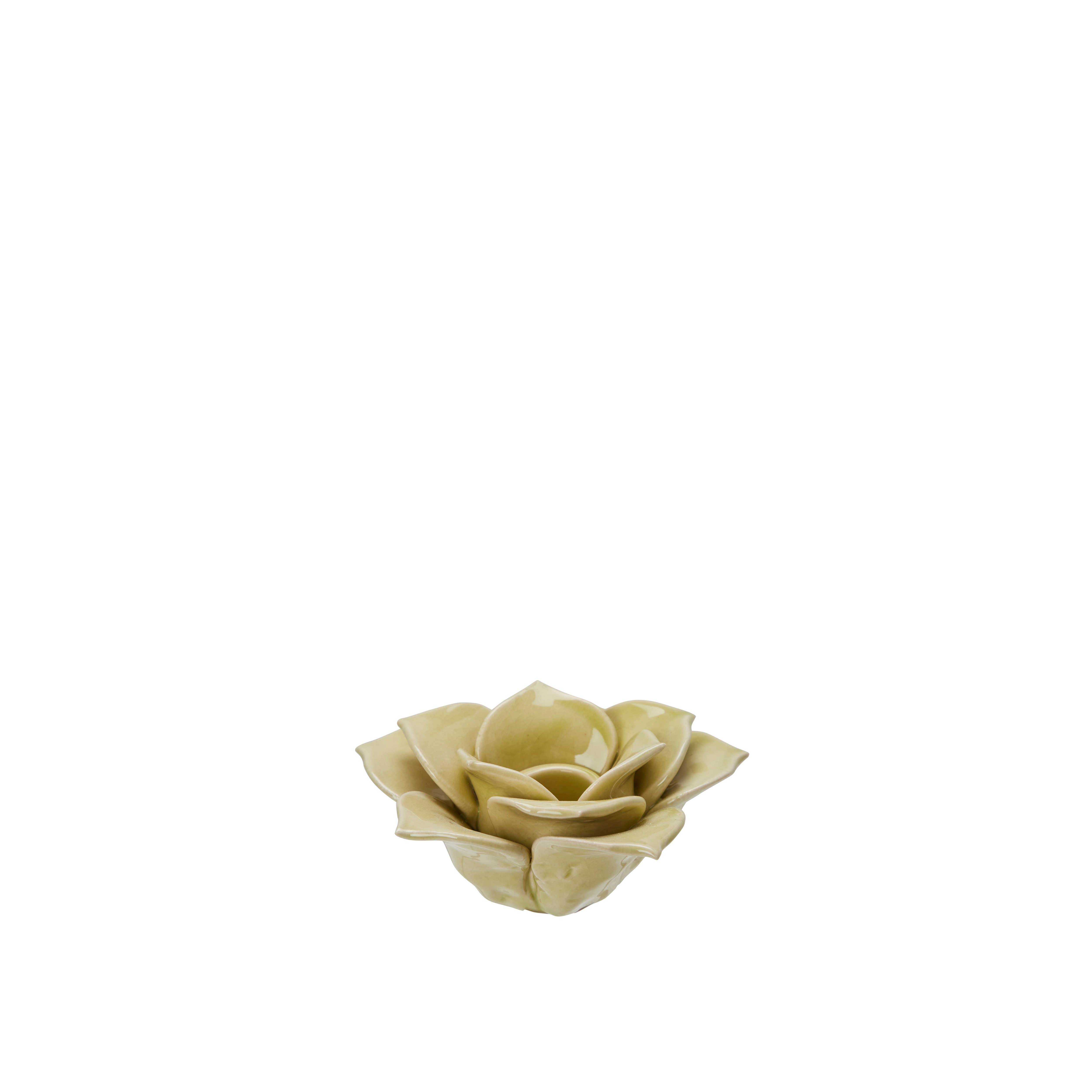 Ljusstake - Blomma - Ljusgrön - Kronljus - Porslin - Ø10 x 5 cm - 3