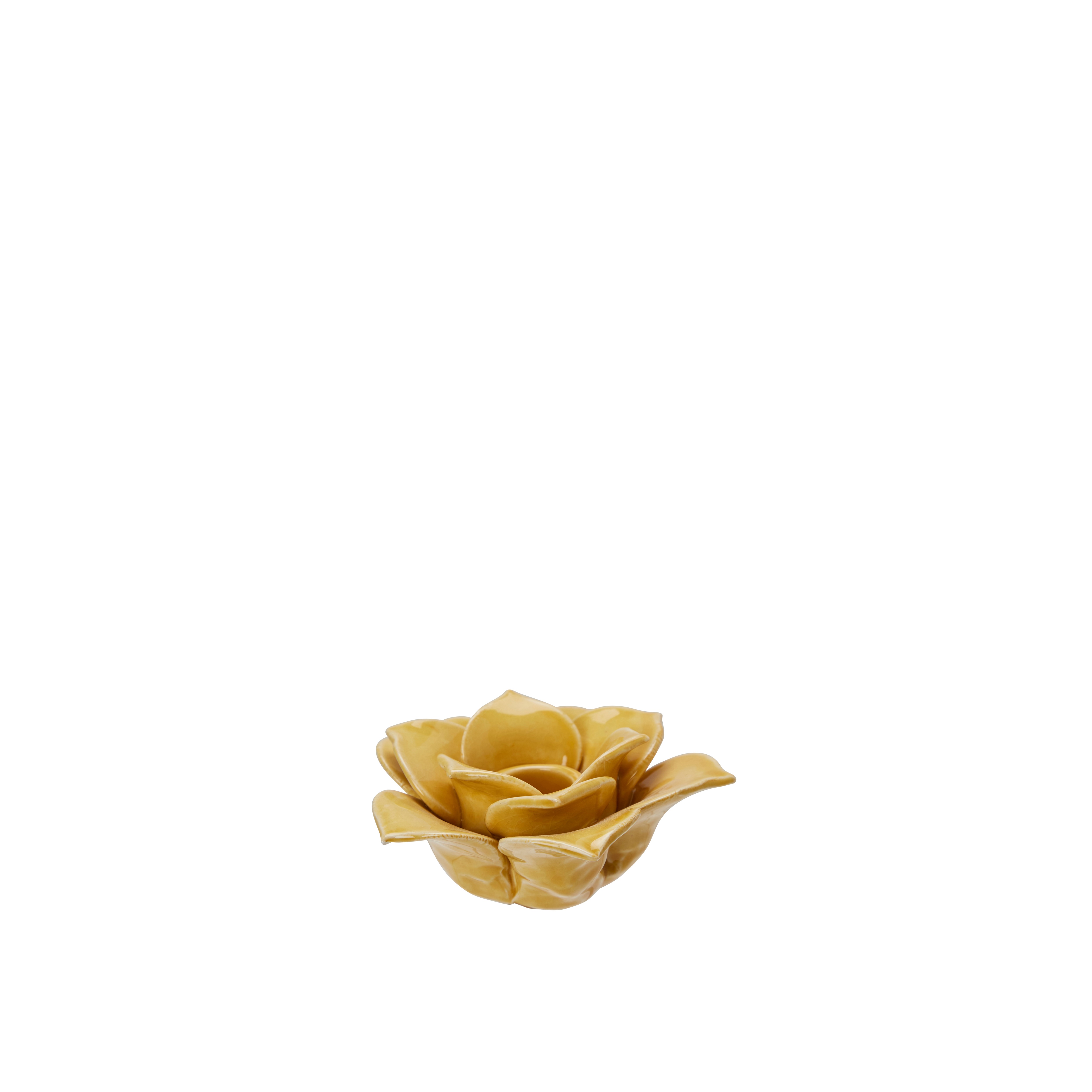 Ljusstake - Blomma - Gul - Kronljus - Porslin - Ø10 x 5 cm - 3