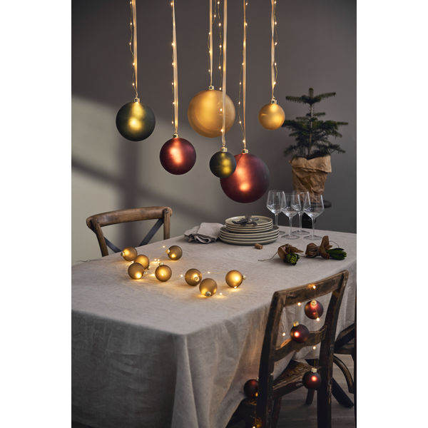 String of lights with glass balls - Christmas tree balls - Battery-powered - Gold beige - 10