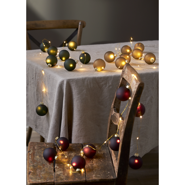 String of lights with glass balls - Christmas tree balls - Battery-powered - Gold beige - 6