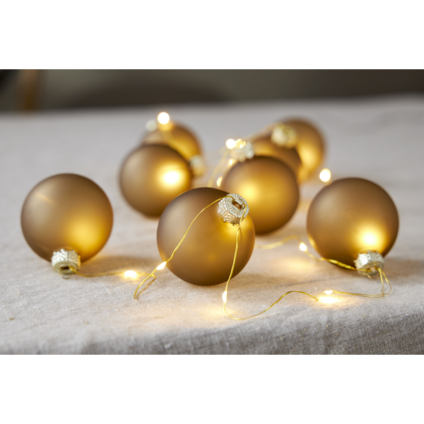 String of lights with glass balls - Christmas tree balls - Battery-powered - Gold beige - 8