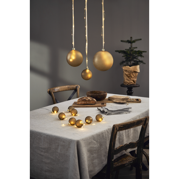 String of lights with glass balls - Christmas tree balls - Battery-powered - Gold beige - 9