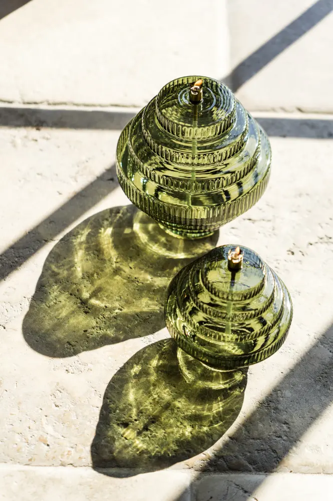 Oil lamp - Green - Glass - Medium - Brass - Ø 15 x 17.5 cm - 3