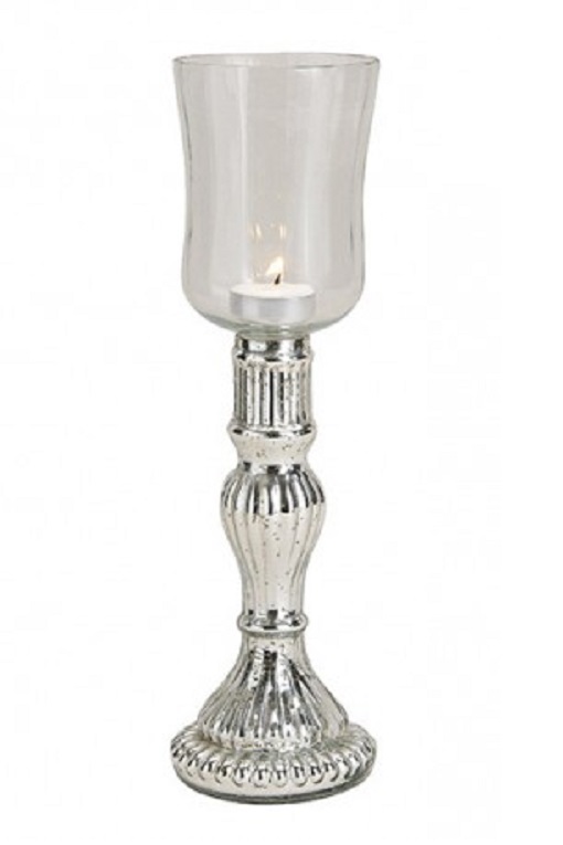 CANDLESTICK/LANTERN ON FOOT 32 CM - POOR MAN'S SILVER - 2