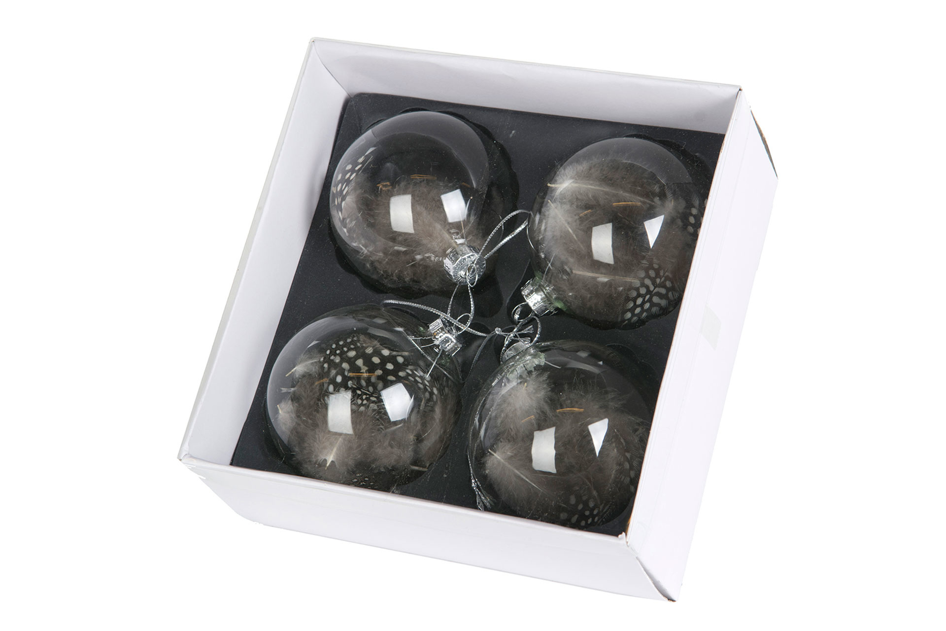 Glass ball Clear Feather Dot Black/White - 4-pack - 3