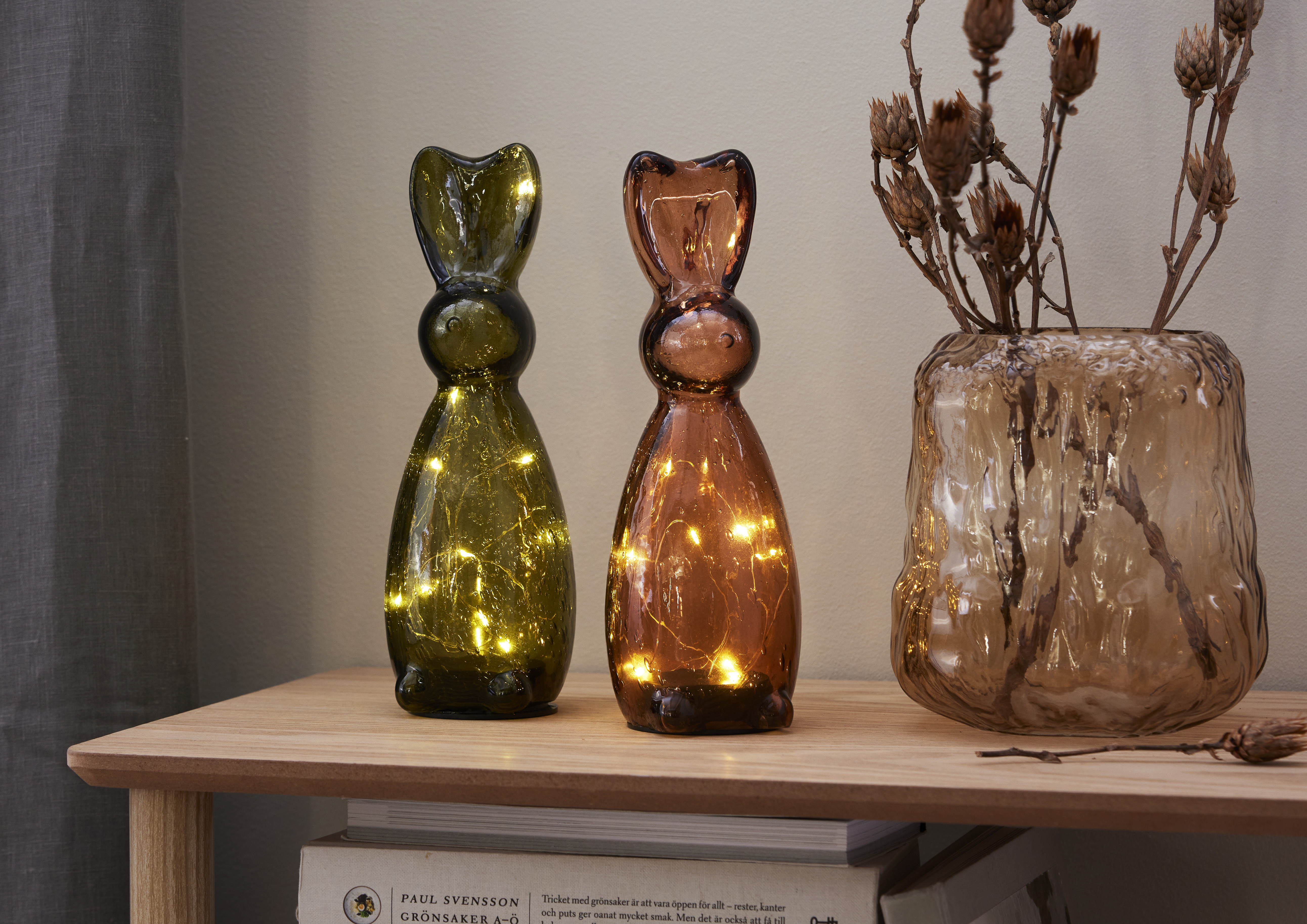 Rabbit - Hare - String lights - Glass decoration - Timer - Green - 25x9 cm - 6