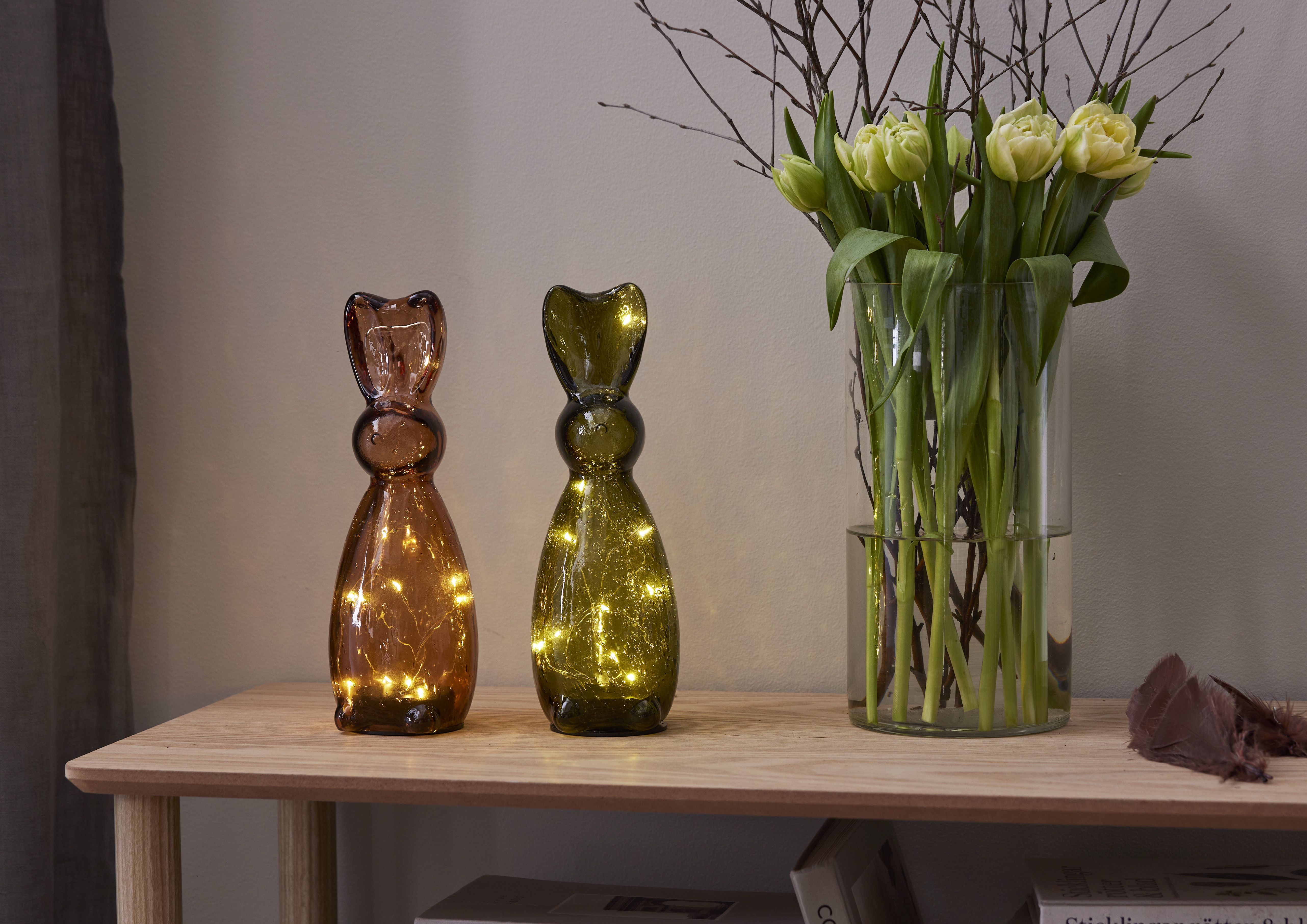 Rabbit - Hare - String lights - Glass decoration - Timer - Green - 25x9 cm - 8