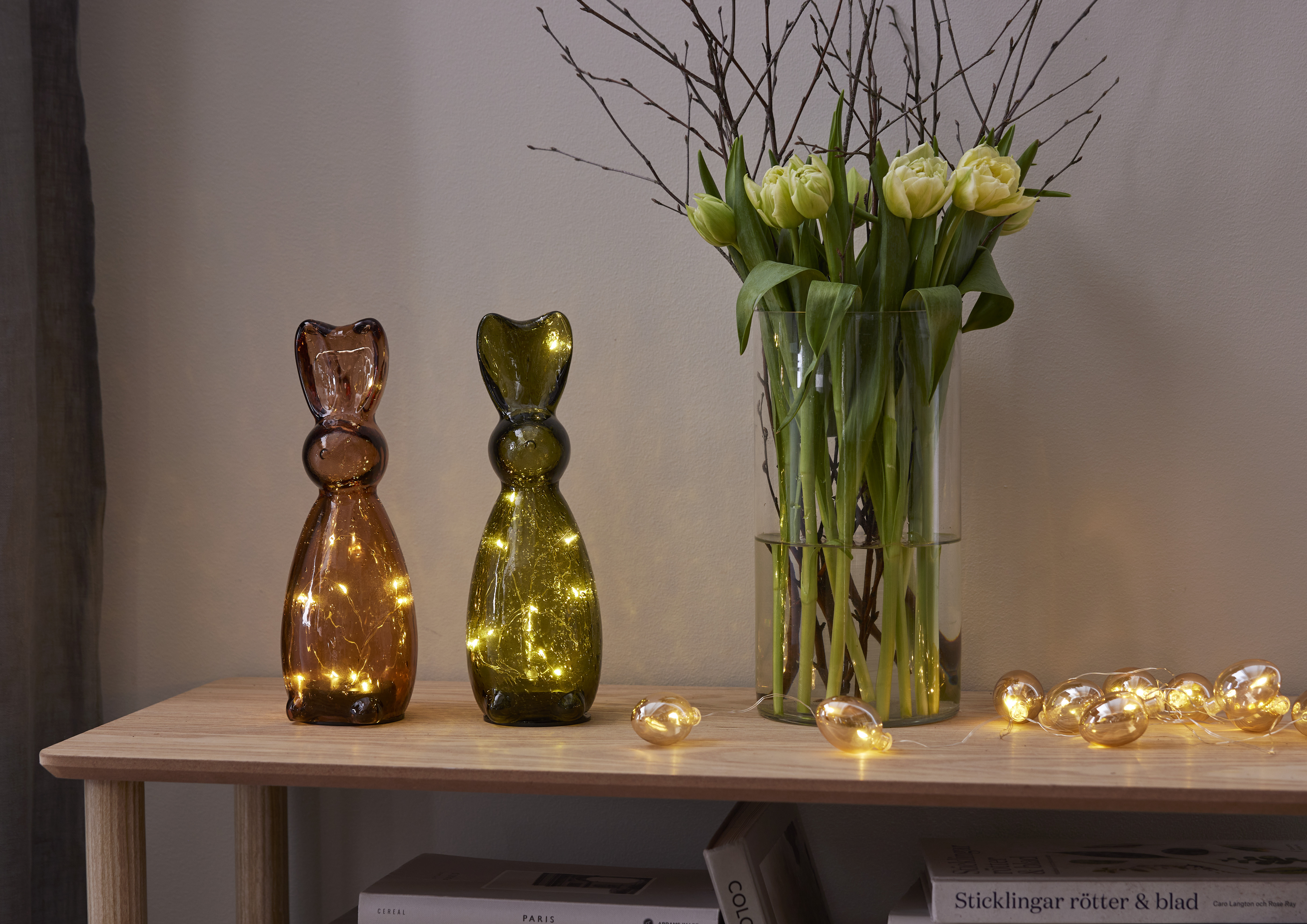 Rabbit - Hare - String lights - Glass decoration - Timer - Green - 25x9 cm - 9