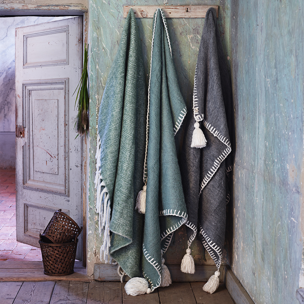 Throw - Blanket - Wool - Light green/White - 2
