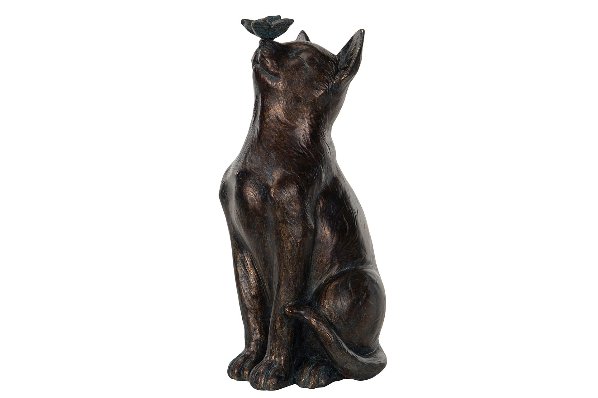 Katt med fjäril - Staty - 17x17x37 cm - 3