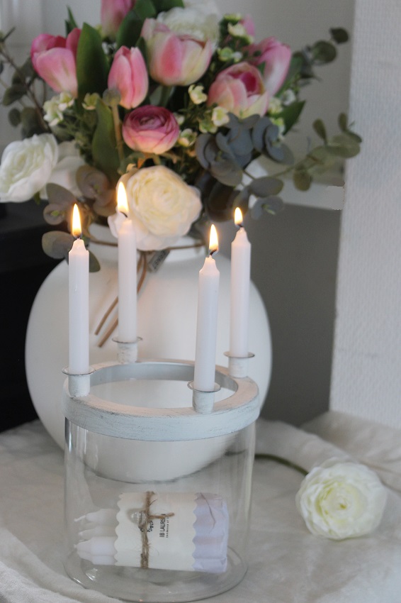 Candlestick for 4 candles - Glass jar - Antique white - WhiteVitareVitast - 2